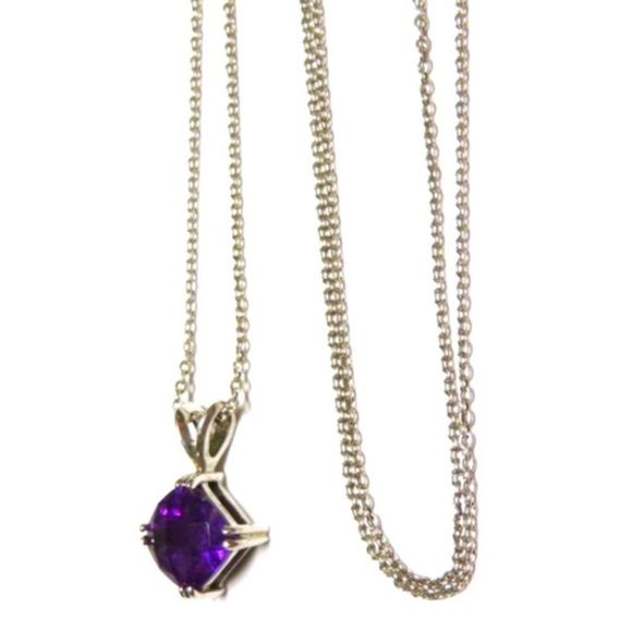 Faceted Purple Amethyst Cushion Cut Pendant and Sterling Silver 18 inch Necklace - Picture 4 of 9